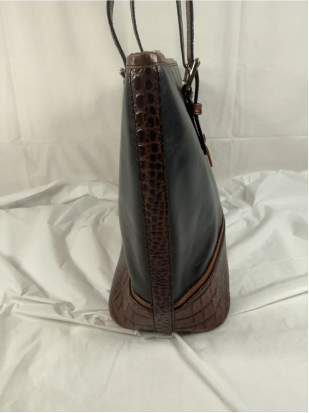 BRAHMIN Croc Embossed Leather Handbag Tote Purse Charms Black Brown